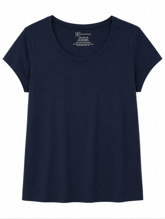 No Boundaries Tops - No Boundaries Women's Navy Short-Sleeve Scoop Neck Tee